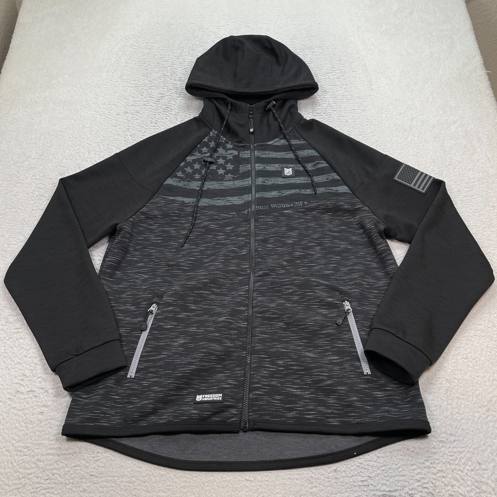 Freedom Industries American Flag Hoodie Men's Size XL Black Gray Full Zip